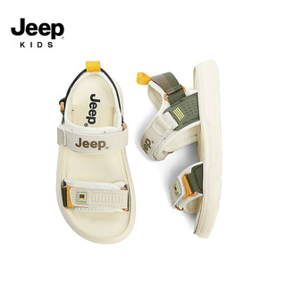 Jeep吉普男童凉鞋2024夏季透气软底中大童露趾防滑儿童运动沙滩鞋 奶油米 32码 鞋内长约20.4cm