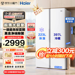 Haier 海尔 冰箱620对开门大容量一级能效双变频双循环风冷无霜黑金净味除菌冰箱 新品620升