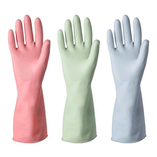 美家日记洗碗手套 加厚防水防滑耐磨PVC手套（绿色+粉色+浅蓝）中号3双装