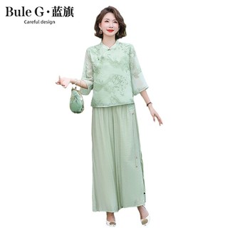 百亿补贴：蓝旗中年妈妈夏装新中式国风套装2024新款中老年女装上衣服两件套