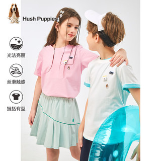 暇步士（Hush Puppies）童装儿童男女童2024夏季经典圆领简洁宽松柔软舒适活力短袖 糖果粉 140cm