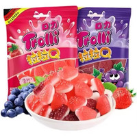 Trolli 口力 愚人节万圣节trolli汉堡橡皮糖爆浆大眼星球足球软糖 x口力粒粒Q葡萄味2袋