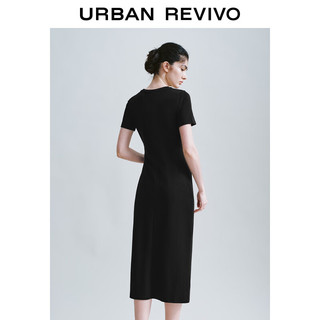 URBAN REVIVO 女士时尚设计感扭结开衩修身连衣裙 UWH740032