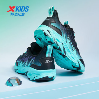 特步（XTEP）儿童运动跑步鞋中大童男童旋转扣跑鞋运动鞋子 黑/极光绿 37码