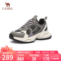 骆驼（CAMEL）【白鹿同款】老爹鞋女撞色休闲鞋 L24S229086W 灰/米(网面款) 35