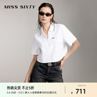 MISS SIXTY2024夏季短袖T恤女polo领拉链短款绣花美式复古风 白色 S
