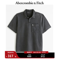 Abercrombie & Fitch 男装 24春夏新款重磅通勤小麋鹿时尚做旧宽松Polo衫KI124-4271 黑色 XS (170/84A)