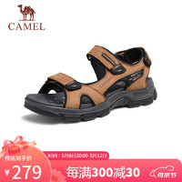 骆驼（CAMEL）牛皮透气厚底增高男士休闲凉鞋子 G14M307634 驼色 38 