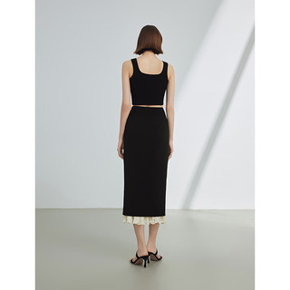 朗姿法式气质设计感半身长裙夏季2024直筒高端半身裙女 黑色 2XL