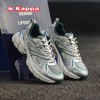 KAPPA卡帕男鞋运动老爹鞋子男2024春夏透气跑步鞋轻便软底休闲鞋 银色/奶酪白/玻璃绿 40