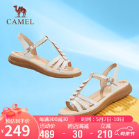 骆驼（CAMEL）休闲凉鞋女波西米亚牛皮系扣坡跟凉鞋 L24M007660 米白 36 