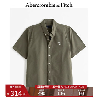 ABERCROMBIE & FITCH男装 24春夏美式小麋鹿休闲日常通勤短袖衬衫 KI125-4043 橄榄绿 M