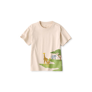 无印良品 MUJI 大童 印花 短袖T恤 童装打底衫儿童  CB1J6A4S 草原生物 （浅米色） 130 /64A