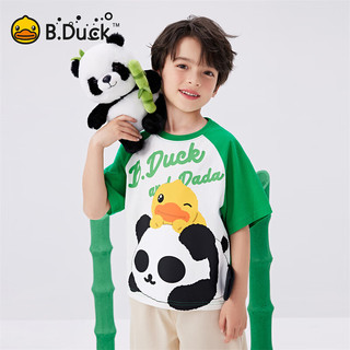 B.Duck【熊猫DADA】小黄鸭童装儿童纯棉短袖T恤2024款夏装男童上衣 绿色（BF2501095） 110cm