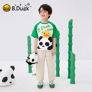 B.Duck【熊猫DADA】小黄鸭童装儿童纯棉短袖T恤2024款夏装男童上衣 黑色（BF2501095） 130cm