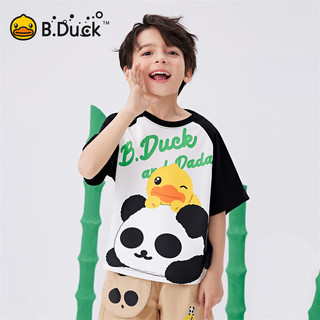 B.Duck【熊猫DADA】小黄鸭童装儿童纯棉短袖T恤2024款夏装男童上衣 黑色（BF2501095） 130cm