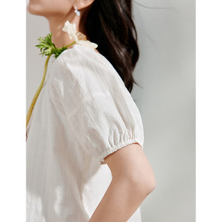 茵曼（INMAN）纯棉格纹提花衬衫2024夏季女装短袖A摆上衣 珍珠白 S