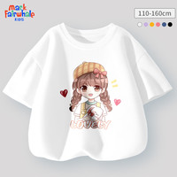 马克华菲女童短袖2024夏装韩版儿童时髦纯棉T恤宝宝夏季洋气打底衫潮 m抱兔女孩白 160