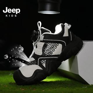 Jeep男童鞋子春秋款2024夏季软底透气防滑网面女童儿童运动鞋 米黑-单网 36码 鞋内约长23.1cm
