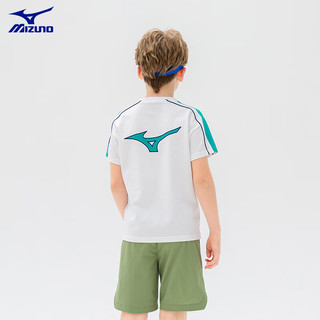 美津浓（MIZUNO）男童短袖T恤2024夏季儿童装中大童纯棉运动休闲t 牙白色 140cm