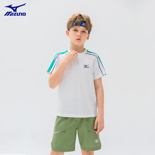 美津浓（MIZUNO）男童短袖T恤2024夏季儿童装中大童纯棉运动休闲t 牙白色 150cm