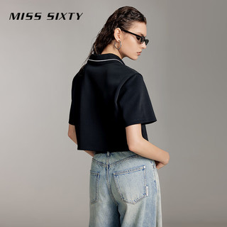 MISS SIXTY2024夏季短袖T恤女polo领拉链短款绣花美式复古风 黑色 XS