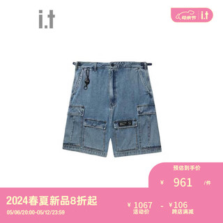 izzue it 男装宽松牛仔短裤2024夏季新款潮酷街头工装直筒裤6551S BLX/