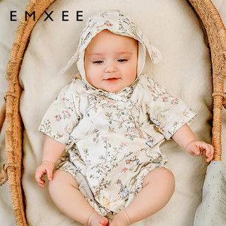 嫚熙（EMXEE）婴儿薄款夏季装纱罗短袖连体衣和尚服新生儿宝宝衣服 爱丽丝森林【牛油果天竹纱罗 】 80cm