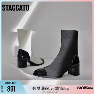 STACCATO 思加图 冬季新款时尚弹力靴袜靴瘦瘦靴粗跟短靴女皮靴EQ902DD3