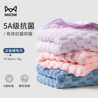 Miiow 猫人 毛巾3条5A级抗菌A类柔软强吸水加厚男女洗脸巾家用干发巾