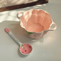 CERAMICS 佩尔森 双耳陶瓷碗带勺套装汤碗面碗早餐碗草莓多多6英寸碗带勺