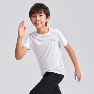 安德玛（Under Armour）儿童短袖T恤夏款男童圆领童装彩色印花休闲童装运动上衣243120537 白色 140cm