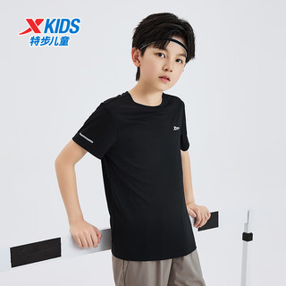 特步（XTEP）童装中大童男童短袖T恤薄款上衣夏季运动半袖 正黑色【9180】 160cm