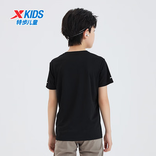特步（XTEP）童装中大童男童短袖T恤薄款上衣夏季运动半袖 正黑色【9180】 160cm