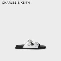 CHARLES&KEITH24夏亮钻圆扣平跟外穿休闲凉拖鞋CK1-71720050 Silver银色 38