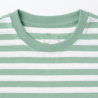 无印良品 MUJI 大童 圆领条纹短袖T恤 儿童打底衫 CB1J3A4S 淡绿色条纹 110cm /56A