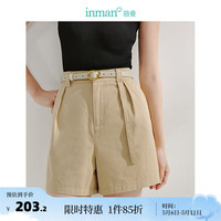 茵曼（INMAN）100%纯棉法式度假休闲短裤2024夏女装高腰显瘦宽松阔腿裤子 浅卡其 27