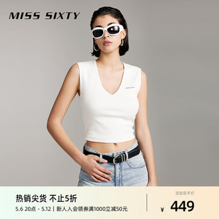 MISS SIXTY2024夏季无袖T恤女V领撞色印花logo修身显瘦休闲风 白色 M