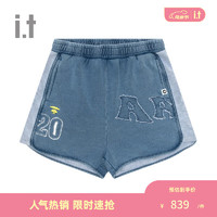 Aape it 女装春夏猿颜刺绣毛边字母水洗拼接牛仔休闲短裤B612XAM BLL/蓝色 XS