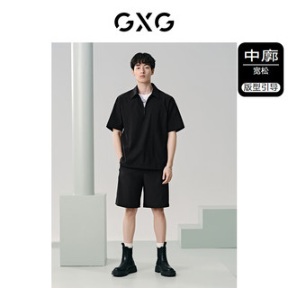 GXG男装 户外工装休闲polo男半拉链翻领短袖宽松上衣 24夏 黑色 190/XXXL