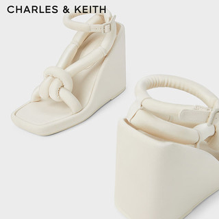 CHARLES&KEITH24春季绕绳粗条带厚底坡跟凉鞋女CK1-80580146 粉白色Chalk 37