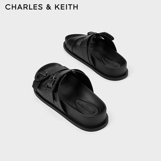 CHARLES&KEITH24夏织扣饰厚底勃肯鞋外穿拖鞋CK1-70381044 Black黑色 41