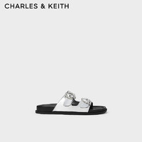 CHARLES&KEITH24夏亮钻圆扣平跟外穿休闲凉拖鞋CK1-71720050 Silver银色 41