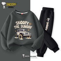 史努比儿童卫衣春秋款2024男童运动套装男孩春薄款上衣套装 横行努比碳灰+横行努比黑裤 110