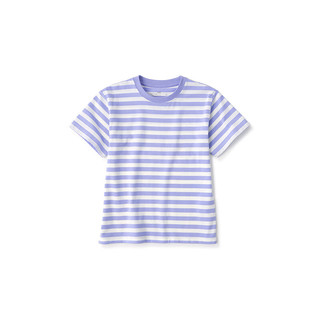 无印良品 MUJI 大童 圆领条纹短袖T恤 儿童打底衫 CB1J3A4S 紫色条纹 110cm /56A