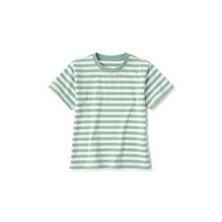 无印良品 MUJI 大童 圆领条纹短袖T恤 儿童打底衫 CB1J3A4S 淡绿色条纹 140cm /68A