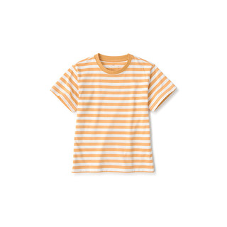无印良品 MUJI 大童 圆领条纹短袖T恤 儿童打底衫 CB1J3A4S 浅橙色条纹 120cm /60A