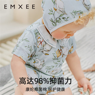 嫚熙（EMXEE）婴儿短袖连体衣哈衣夏季纯棉透气新生儿男女宝宝衣服 出游鸭 80cm