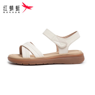 红蜻蜓2024夏季软底防滑舒适凉鞋中老年鞋 WJK24843米白色36