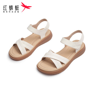 红蜻蜓 2024夏季软底防滑舒适凉鞋中老年鞋 WJK24843米白色39